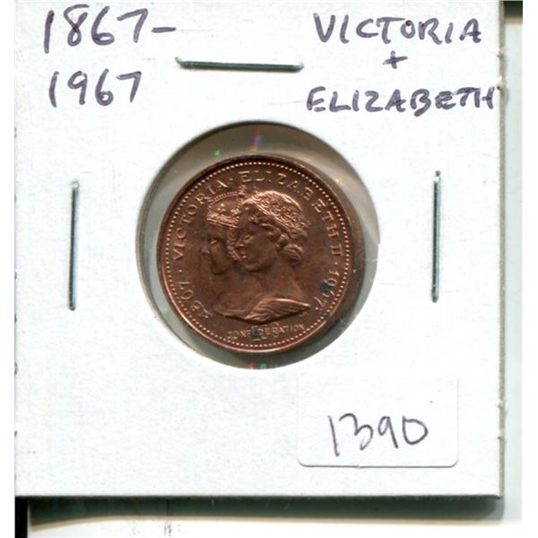 Canada. 1867 – 1967 Centennial Medal. Co-joined busts of Victoria & Elizabeth. Bronze. BU.