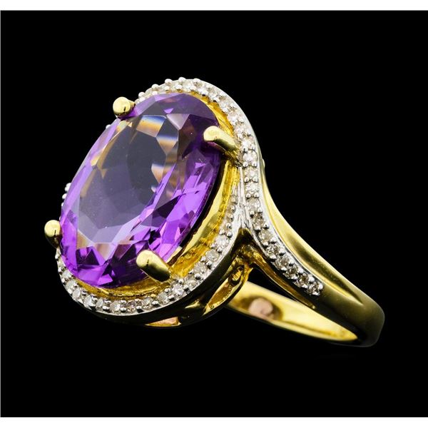 4.90 ctw Amethyst And Diamond Ring - 14KT Yellow Gold