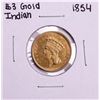 1854 $3 Indian Princess Head Gold Dollar Coin
