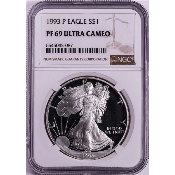 1993-P $1 Proof American Silver Eagle Coin NGC PF69 Ultra Cameo
