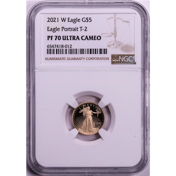 2021-W Type 2 $5 Proof American Gold Eagle Coin NGC PF70 Ultra Cameo