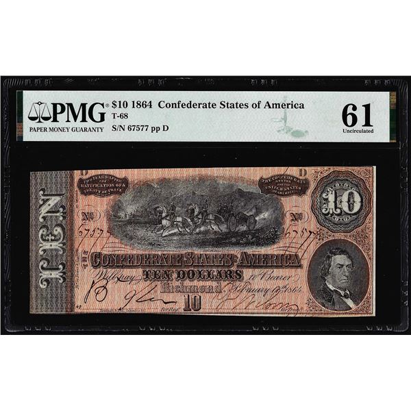 1864 $10 Confederate States of America Note T-68 PMG Uncirculated 61
