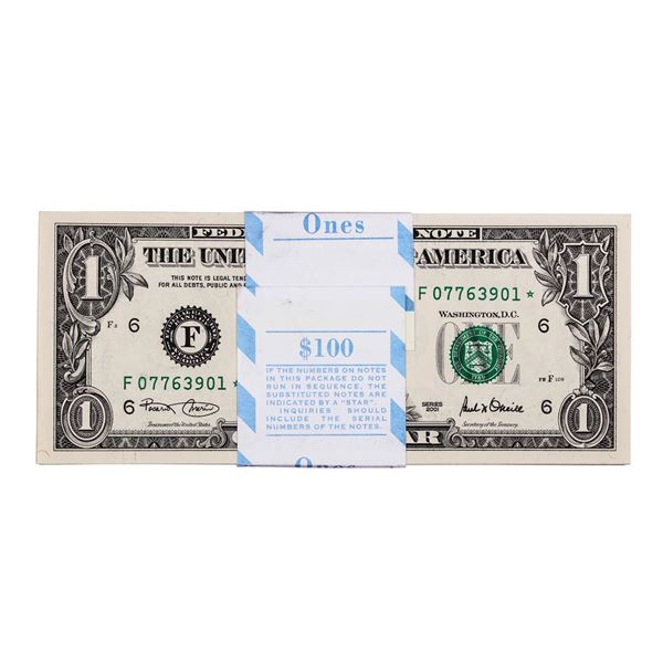 Pack of (100) Consecutive 2001 $1 Federal Reserve STAR Notes Atlanta