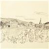 Image 2 : Ensrud "View Of Chassange-Montrachet, Burgundy" Original Pencil On Paper