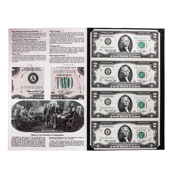 Uncut Lot of (4) 1976 $2 Federal Reserve Star Notes Dallas