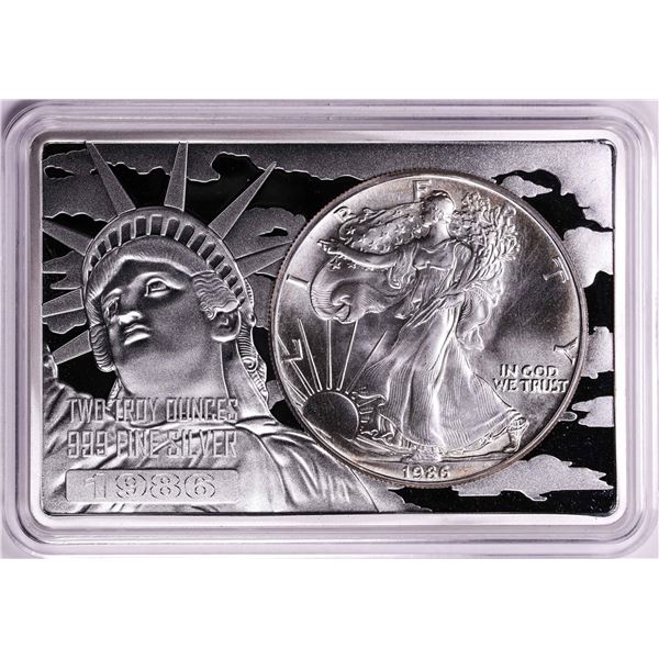 1986 $1 American Silver Eagle Coin & 2oz Silver Bar Set