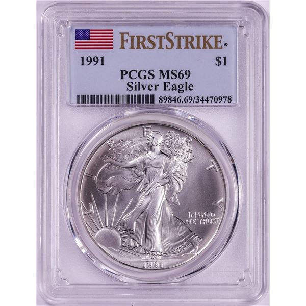 1991 $1 American Silver Eagle Coin PCGS MS69 First Strike