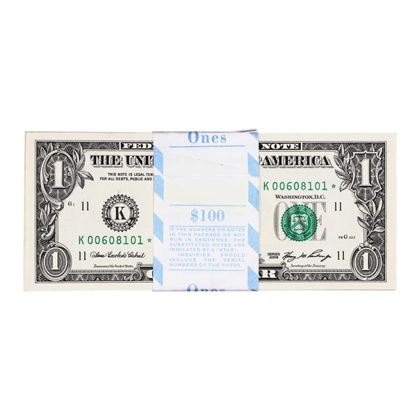 Pack of (100) Consecutive 2006 $1 Federal Reserve STAR Notes Dallas