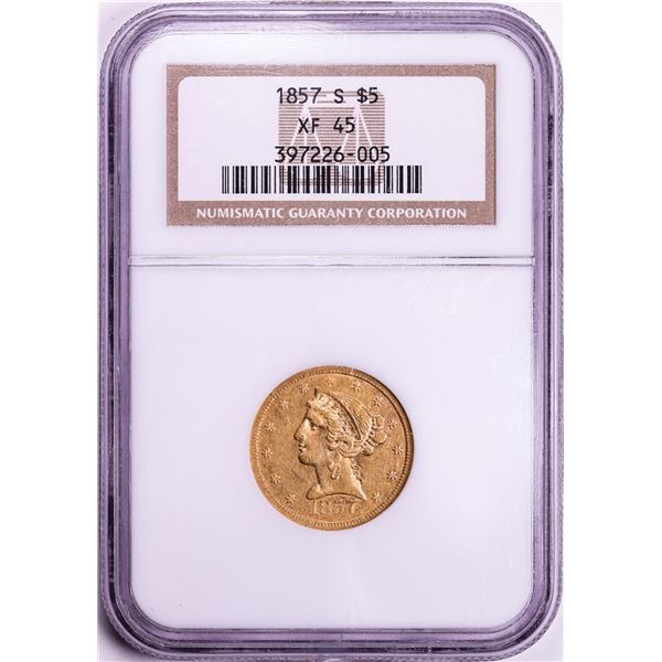 1857-S $5 Liberty Head Half Eagle Gold Coin NGC XF45
