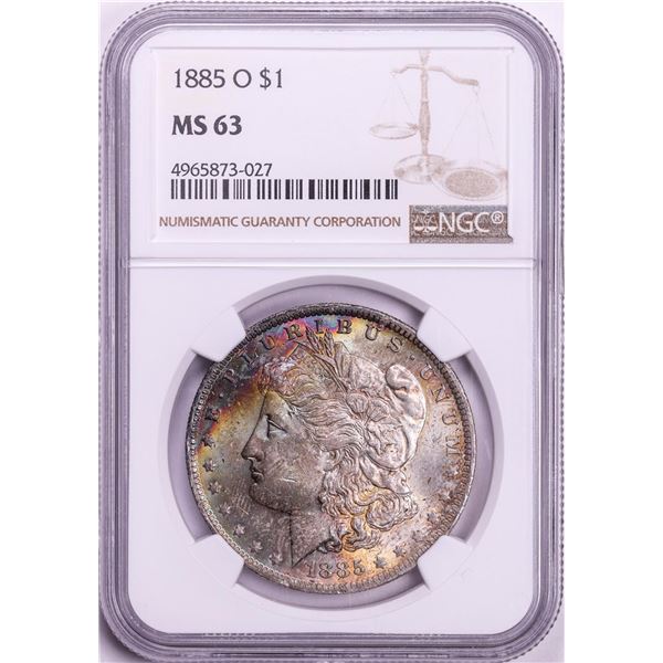 1885-O $1 Morgan Silver Dollar Coin NGC MS63 Amazing Toning
