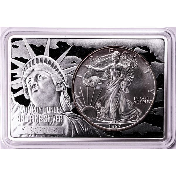 1997 $1 American Silver Eagle Coin & 2oz Silver Bar Set