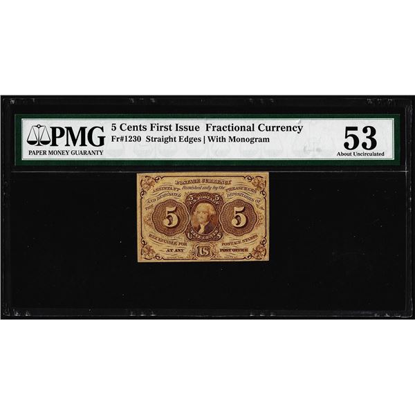 1863 Second Issue 5 Cent Fractional Currency Note Fr.1233 PMG About Uncirculated 53