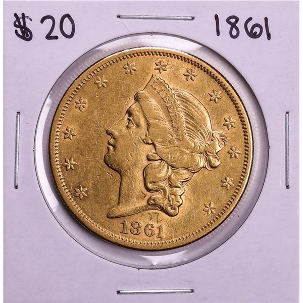 1861 $20 Liberty Head Double Eagle Gold Coin Civil War Date