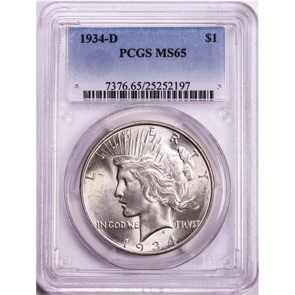 1934-D $1 Peace Silver Dollar Coin PCGS MS65