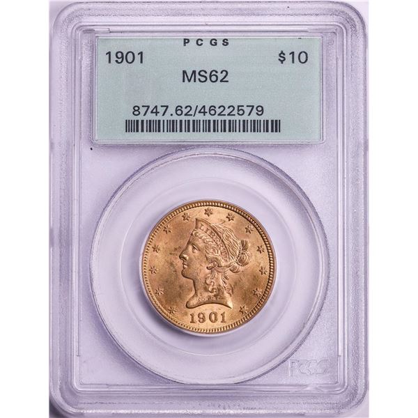 1901 $10 Liberty Head Eagle Gold Coin PCGS MS62 Old Green Holder