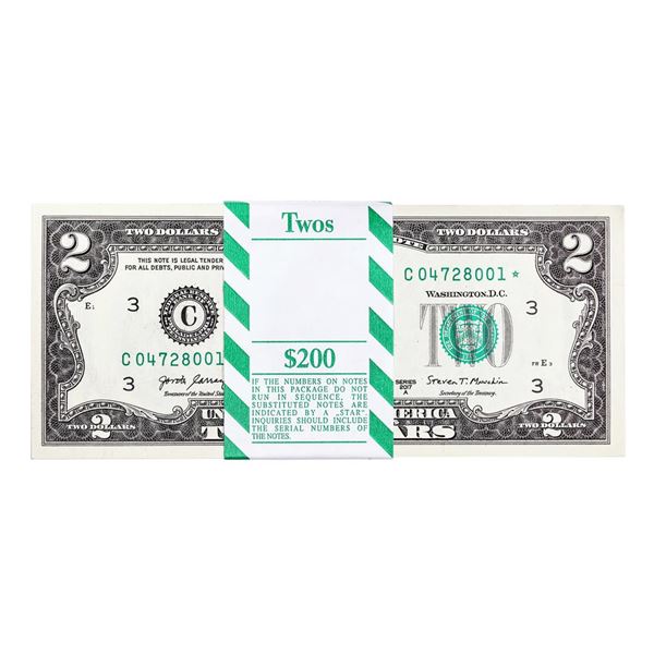 Pack of (100) Consecutive 2017A $2 Federal Reserve STAR Notes Philadelphia