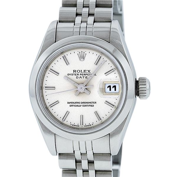 Rolex Ladies Stainless Steel Silver Index Datejust Wristwatch