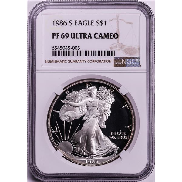 1986-S $1 Proof American Silver Eagle Coin NGC PF69 Ultra Cameo
