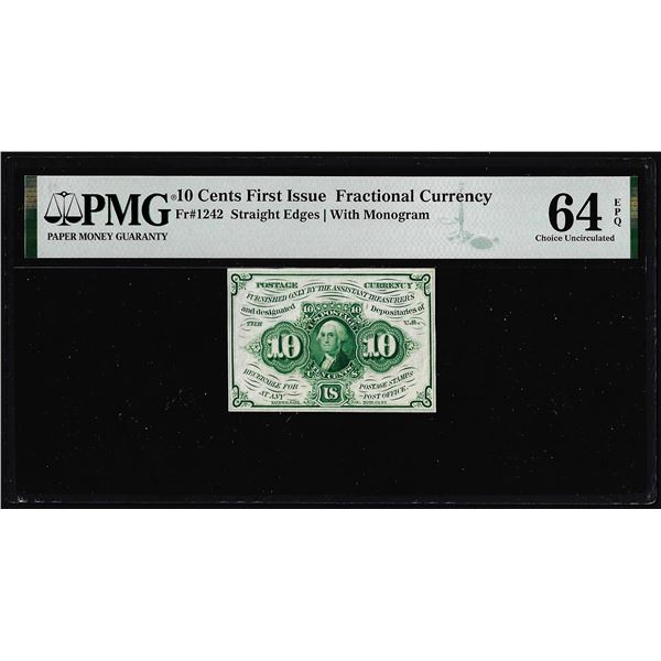 1862 First Issue Ten Cent Fractional Currency Note Fr.1242 PMG Ch. Uncirculated 64EPQ