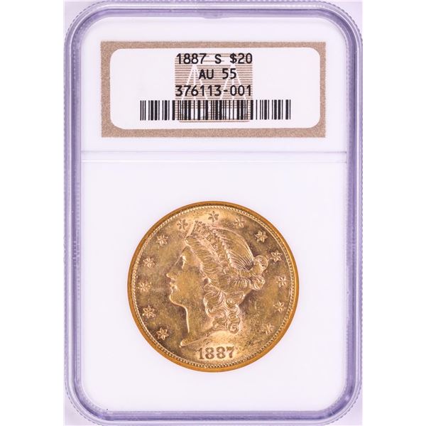1887-S $20 Liberty Head Double Eagle Gold Coin NGC AU55