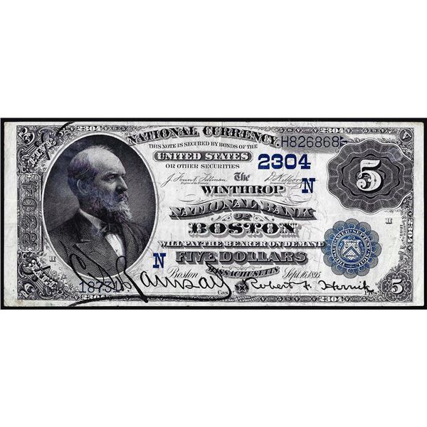 1882 $5 DB Winthrop NB of Boston, MA CH# 2304 National Currency Note