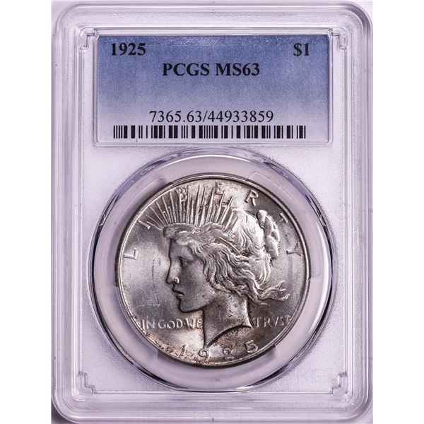 1925 $1 Peace Silver Dollar Coin PCGS MS63