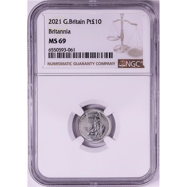 2021 Great Britain 10 Pounds Britannia 1/10oz Platinum Coin NGC MS69