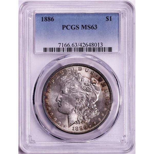 1886 $1 Morgan Silver Dollar Coin PCGS MS63 Nice Toning