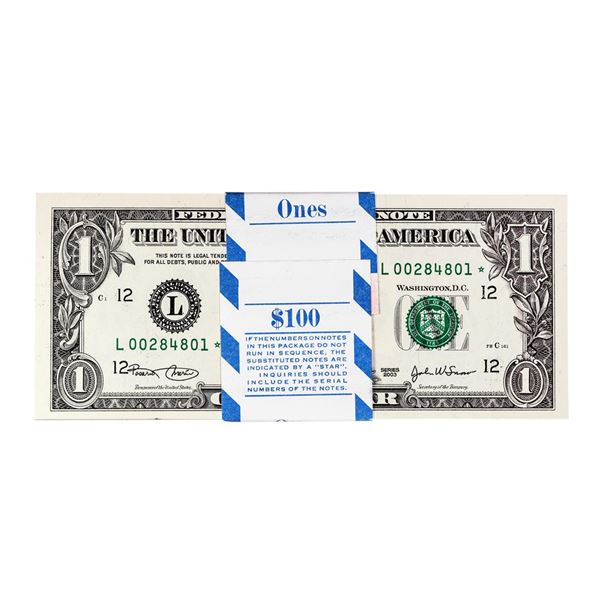 Pack of (100) Consecutive 2003 $1 Federal Reserve STAR Notes San Francisco
