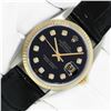 Image 2 : Rolex Men's Two Tone Black Diamond Datejust Wristwatch with Leather Band