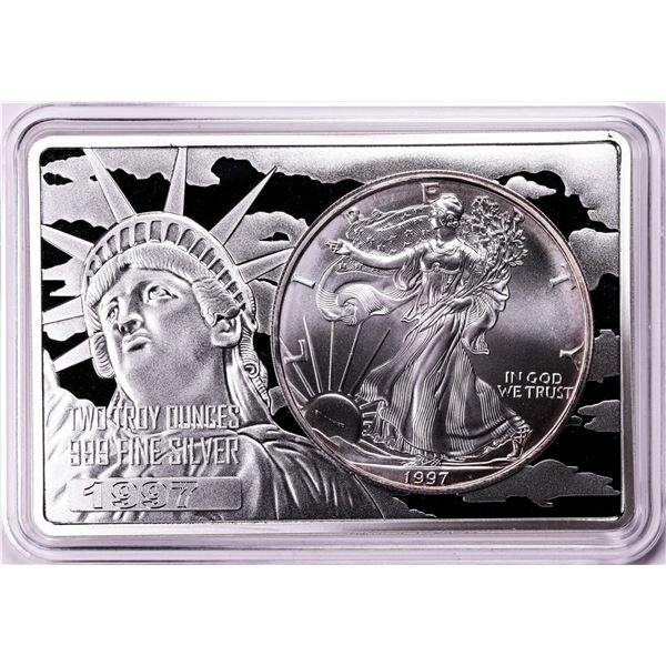 1997 $1 American Silver Eagle Coin & 2oz Silver Bar Set