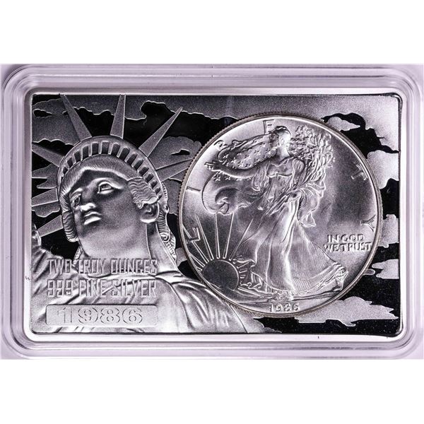1986 $1 American Silver Eagle Coin & 2oz Silver Bar Set