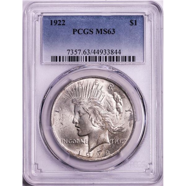 1922 $1 Peace Silver Dollar Coin PCGS MS63