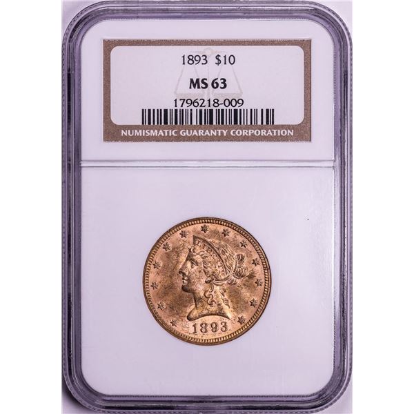 1893 $10 Liberty Head Eagle Gold Coin NGC MS63