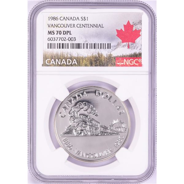 1986 $1 Canada Vancouver Centennial Silver Dollar Coin NGC MS70 DPL