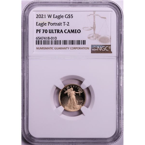 2021-W Type 2 $5 Proof American Gold Eagle Coin NGC PF70 Ultra Cameo
