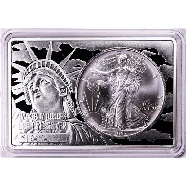 1993 $1 American Silver Eagle Coin & 2oz Silver Bar Set
