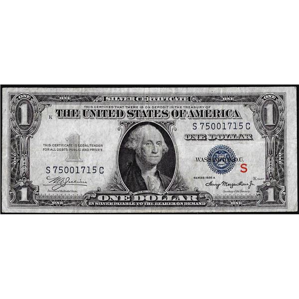 1935A $1 Experimental "S" Silver Certificate Note