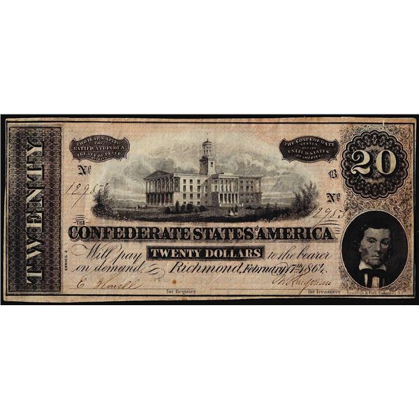 1864 $20 Confederate States of America Note