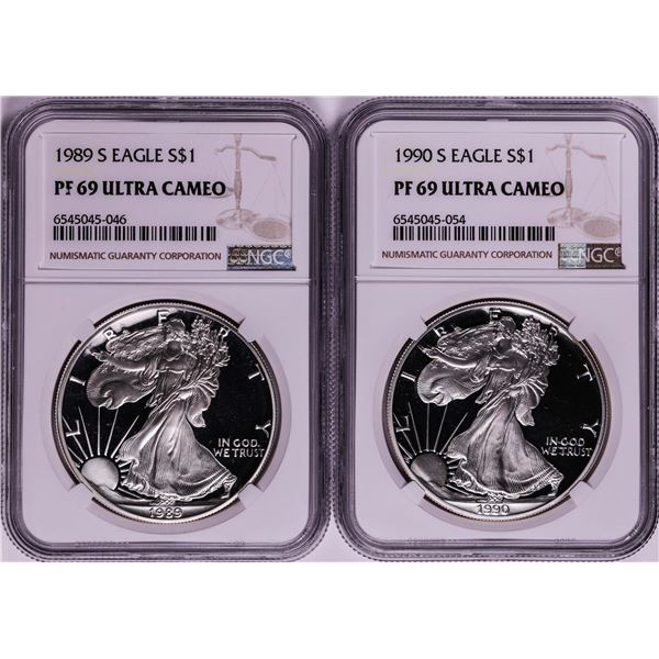Lot of 1989-1990 $1 Proof American Silver Eagle Coins NGC PF69 Ultra Cameo