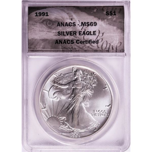 1991 $1 American Silver Eagle Coin ANACS MS69