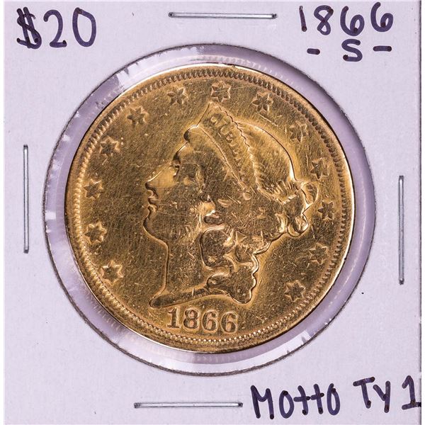 1866-S Motto Type 2 $20 Liberty Head Double Eagle Gold Coin