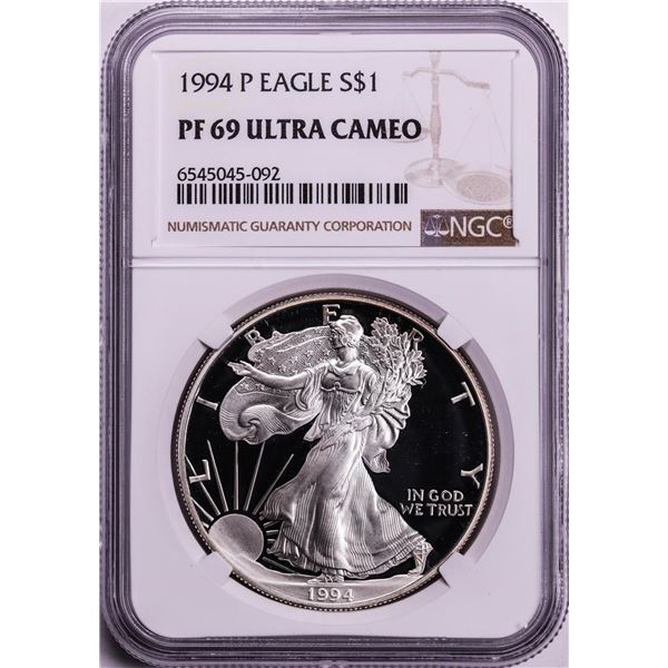 1994-P $1 Proof American Silver Eagle Coin NGC PF69 Ultra Cameo