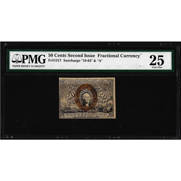 1863 Second Issue Fifty Cent Fractional Currency Note Fr.1317 PMG Very Fine 25