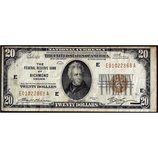 1929 $20 Federal Reserve Bank Note Richmond