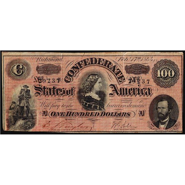 1864 $100 Confederate States of America Note