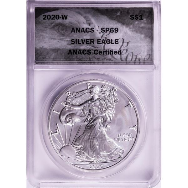2020-W $1 Burnished American Silver Eagle Coin ANACS SP69