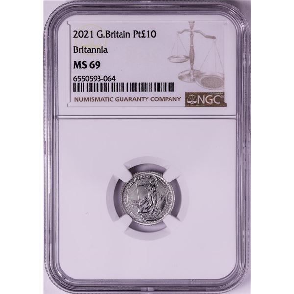 2021 Great Britain 10 Pounds Britannia 1/10oz Platinum Coin NGC MS69