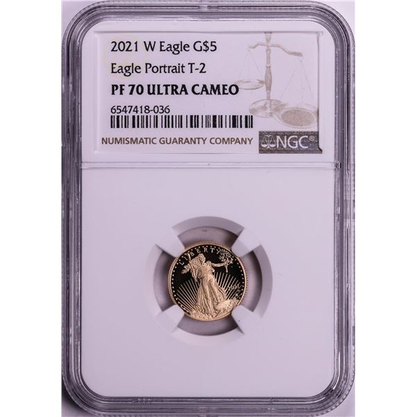 2021-W Type 2 $5 Proof American Gold Eagle Coin NGC PF70 Ultra Cameo