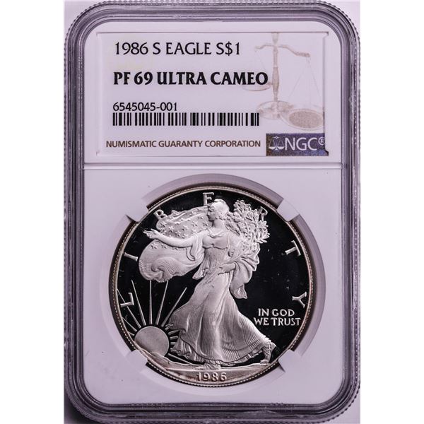 1986-S $1 Proof American Silver Eagle Coin NGC PF69 Ultra Cameo